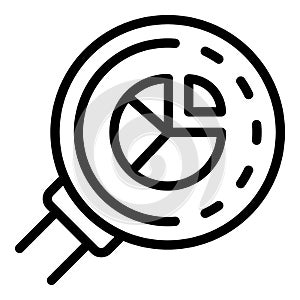 Diagram pie in magnifier icon, outline style