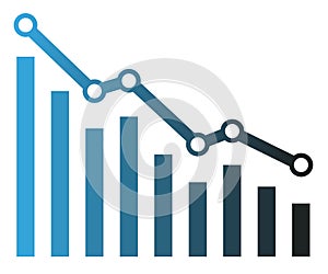 Diagram with recession and bankruptcy progress. Graph with decrease report. Business and finance vector