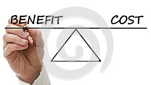 Diagram of a seesaw showing benefit and cost