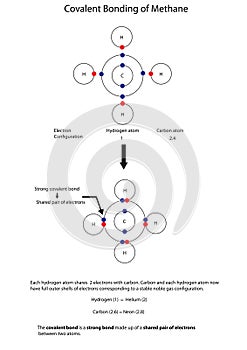 Diagram to illustrate covalent bonding in methane with a fully l