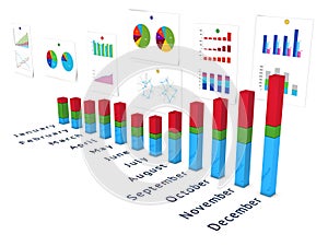 Diagramm with wall of charts in perspective