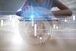 Diagrams and graphs on virtual screen. Business strategy, data analysis technology and financial growth concept.