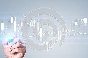 Diagrams and graphs on virtual screen. Business strategy, data analysis technology and financial growth concept.