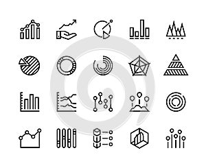 Diagrams line icons. Business data chart pie increase analytic candlestick chart trend information graph. Diagram vector