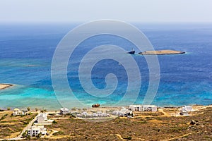 Diakofti port at the Greek island of Kythira. The shipwreck of the Russian boat Norland in a distance