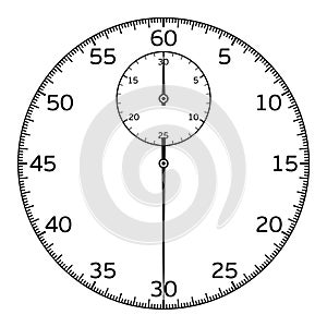 The dial of the classic stopwatch with two timelines. Vector illustration