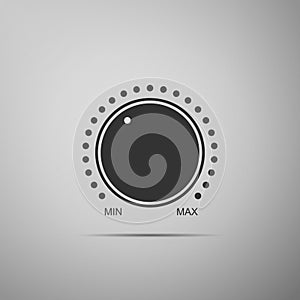 Dial knob level technology settings icon isolated on grey background. Volume button, sound control, music knob with