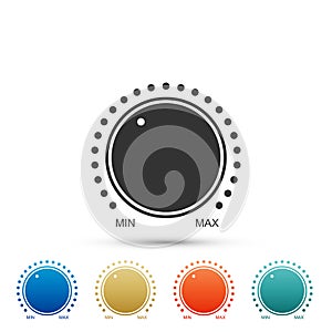 Dial knob level technology settings icon isolated on white background. Volume button, sound control, music knob with