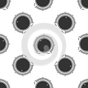 Dial knob level technology settings icon seamless pattern on white background. Volume button, sound control, music knob