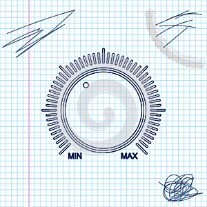 Dial knob level technology settings line sketch icon isolated on white background. Volume button, sound control, music