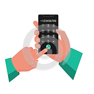 Dial number. Businessman holds smartphone in hands