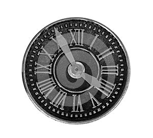 The dial of old clock on white background, isolated