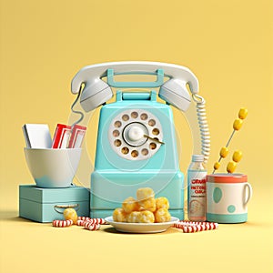 Dial phone call telephone rotary retro old vintage classic telecommunication blue yellow