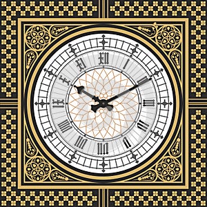 Dial Victorian clock in the style of Big Ben. Vector editable template