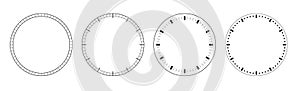 Dial of watch template. Circles of clock faces for time. Template analogue watches, thermometer degree or weight