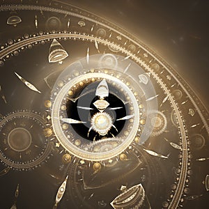 Dial of watch. Time Machine. Mechanism of eternity.