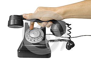 Dialing up on a vintage old telephone. Contact and support concept. png transparent