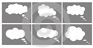Dialog box icon, chat cartoon bubbles. Thinking cloud.