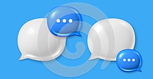 Dialog 3d speech bubble icons. Chat comment icons. Talk message box with ellipsis. Social media dialog banner. Vector photo