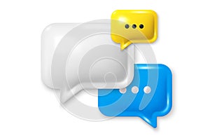 Dialog speech bubble 3d icon. Chat comment with ellipsis icon. Talk message box. Social media dialog banner. Vector photo