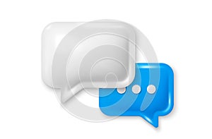 Dialog speech bubble 3d icon. Chat comment with ellipsis icon. Talk message box. Social media dialog banner. Vector photo
