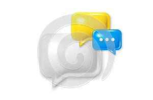 Dialog speech bubble 3d icon. Chat comment with ellipsis icon. Talk message box. Social media dialog banner. Vector photo