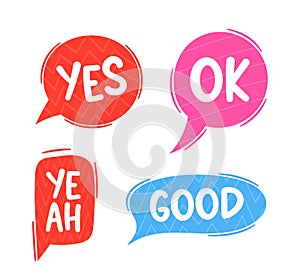 Dialog Speech Bubbles, Yes, Ok, Yeah and Good Vector Clouds Used In Comics, Cartoons, And Graphic Novels