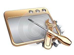 Dialog window with gold gear wheel and screwdriver
