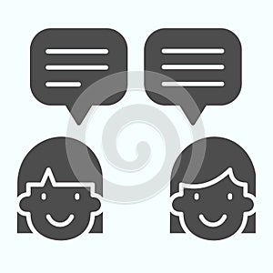 Dialogue solid icon. Two speaking people vector illustration isolated on white. Chat conversation glyph style design