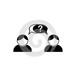 Dialogue between two people. Discussion, answer to a question. Black and white icon. Vector illustration EPS 10