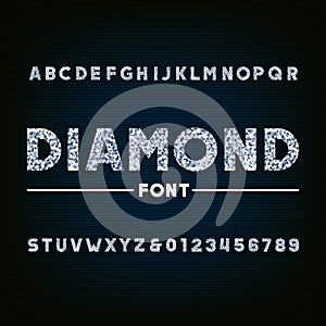 Diamond alphabet font. Brilliant letters and numbers.