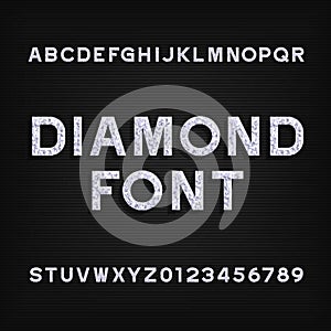 Diamond alphabet font. Brilliant letters and numbers.