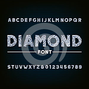 Diamond alphabet font. Brilliant letters and numbers. photo