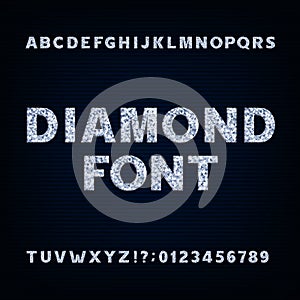 Diamond alphabet font. Brilliant letters symbols and numbers.