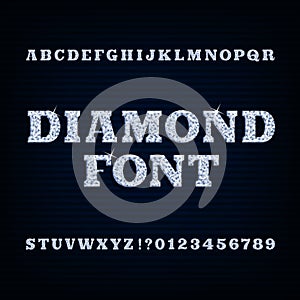 Diamond alphabet font. Brilliant type letters and numbers.