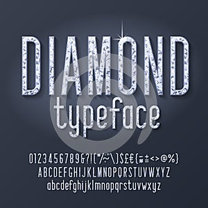 Diamond alphabet font. Luxury crystal letters, numbers and punctuations. Uppercase and lowercase.