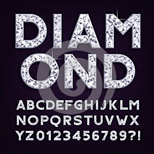 Diamond alphabet font. Luxury jewellery letters and numbers.