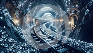 a diamond ancient underground tunnel jewel train treasure riches goldmine railway mountain treasury geology mine cave trolley