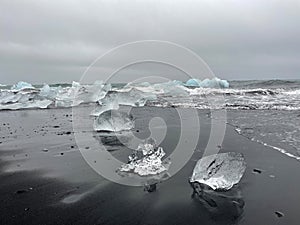 Diamond beach in iceland during a cloudy day