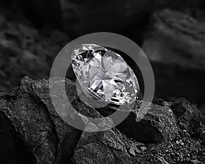 Diamond on black coal background