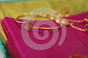 A diamond bracelet on a red background