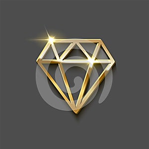 Diamond brilliant shape made of gold. Vector luxury design element.