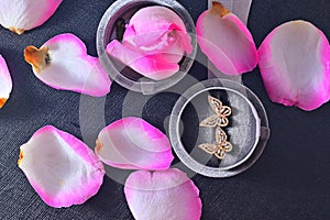 Diamond butterfly earring jewellery Pink Rose flower
