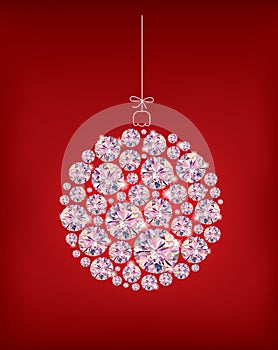 Diamond Christmas ball on red background