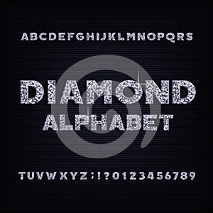 Diamond crystal alphabet bold font. Luxury jewellery letters and numbers.