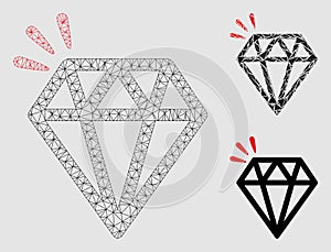 Diamond Crystal Vector Mesh Wire Frame Model and Triangle Mosaic Icon