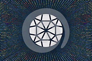 Diamond, DMD cryptocurrency symbol. A tunnel from a computer program code. Programmer Strings of code, Javascript, CSS and PHP.