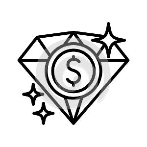 Diamond with dollar currency icon. National Pawnbrokers Day. Pictogram isolated on a white background