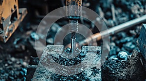 Diamond Drill Bit Mounted on Rig for Core Drilling Operations