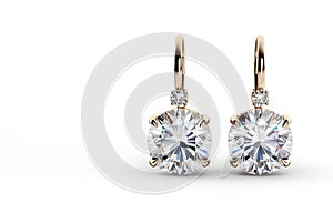 Diamond earrings. Big diamond earrings luxury jewellery on white background.